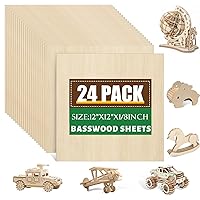 24 Pack Basswood Sheets 1/8 x 12 x 12 Inch for Crafts, Basswood Sheets Plywood Sheets for Laser Cutting & Engraving, Wood Burning, Architectural Models.Unfinished Wood Sheets for DIY Projects.