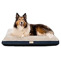 Pooch Planet Large Memory Foam Mix Dog Bed Plush & Corduroy Mattress w/Removable Washable Cover - Navy Blue, Large