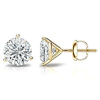 1/6 to 2 Carat Diamond Round Stud Earrings in 14k Gold (J-K, I1-I2, cttw) 3-Prong Martini Set with Screw Back by Diamond Wish