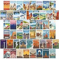 BbAuer 50pcs Vintage Travel Posters Wall Collage Kit Trendy Urban Travel City Aesthetic Wall Decor Retro Popular Cities Poster Postcard for Teens(4