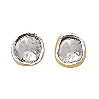 0.20 CTW Natural Diamond Polki Minimal Studs 925 Sterling Silver 14K Gold Plated Everyday Handmade Slice Diamond Earrings