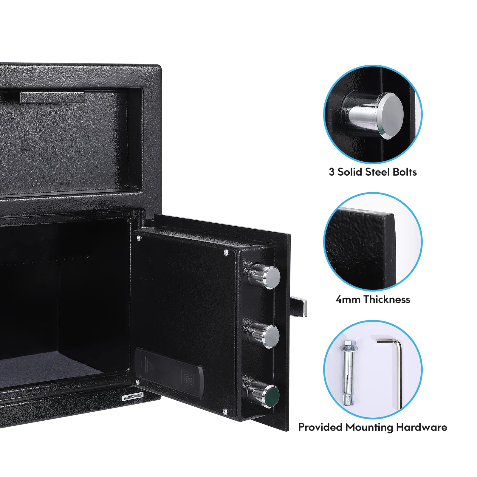 Depository Safe Digital Depository Safe Box, 13.7'' X 15.7'' X 19.2'' Electronic Steel Safe with Keypad, Locking Drop Box with Slot, Metal Lock Box with Two Emergency Keys for Your Valuables