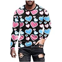 Valentine's Day Shirt for Men Fashion 3D Graphic Print Long Sleeve Black T Shirts for Boys Mens Trendy Streetwear