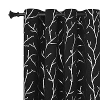 BUHUA Blackout Curtains 84 Inches Long, Block Out Sunlight Curtains for Bedroom, Room Darkening Thermal Insulated Curtains, Decorative Modern Branches Drapes for Living Room, 52W x 84L, Black