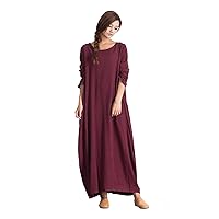 Women's Linen Cotton Kaftan Long Sleeve Dress Soft Large Clothing 05