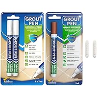 Grout Pen Tile Paint Marker: Terracotta 1 Pack and 2 Pack White with Extra Tips (Narrow, 5mm) - Waterproof Tile Grout Colorant Marker for Cleaner Looking Floors & Whitener Without Bleach