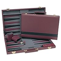 WE Games Backgammon Set, Burgundy/Black Leatherette Case, 14.75 x 9.75 in. Closed; 19.25 x 14.75 in. Open, Family Board Games, Board Games for Adults and Family, Travel Board Games, 2 Player Games
