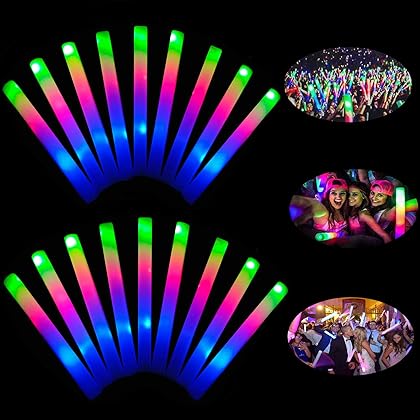 Foam Glow Sticks-52PCS LED Light Up Foam Sticks with 3 Modes Flashing,Glow in The Dark Party Supplies for Halloween Birthday Wedding Pool Concert and Event,A Hit As Party Favors for Kids Adults