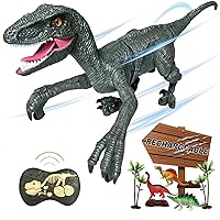 Remote Control Dinosaur Toys for Boys Kids Girls 3 4 5 6 7 8 Years Old Electronic RC Robot Toy LED Lightup Walking Roaring Velociraptor Jurassic Dino Rechargeable Raptor Blue Birthday Gifts
