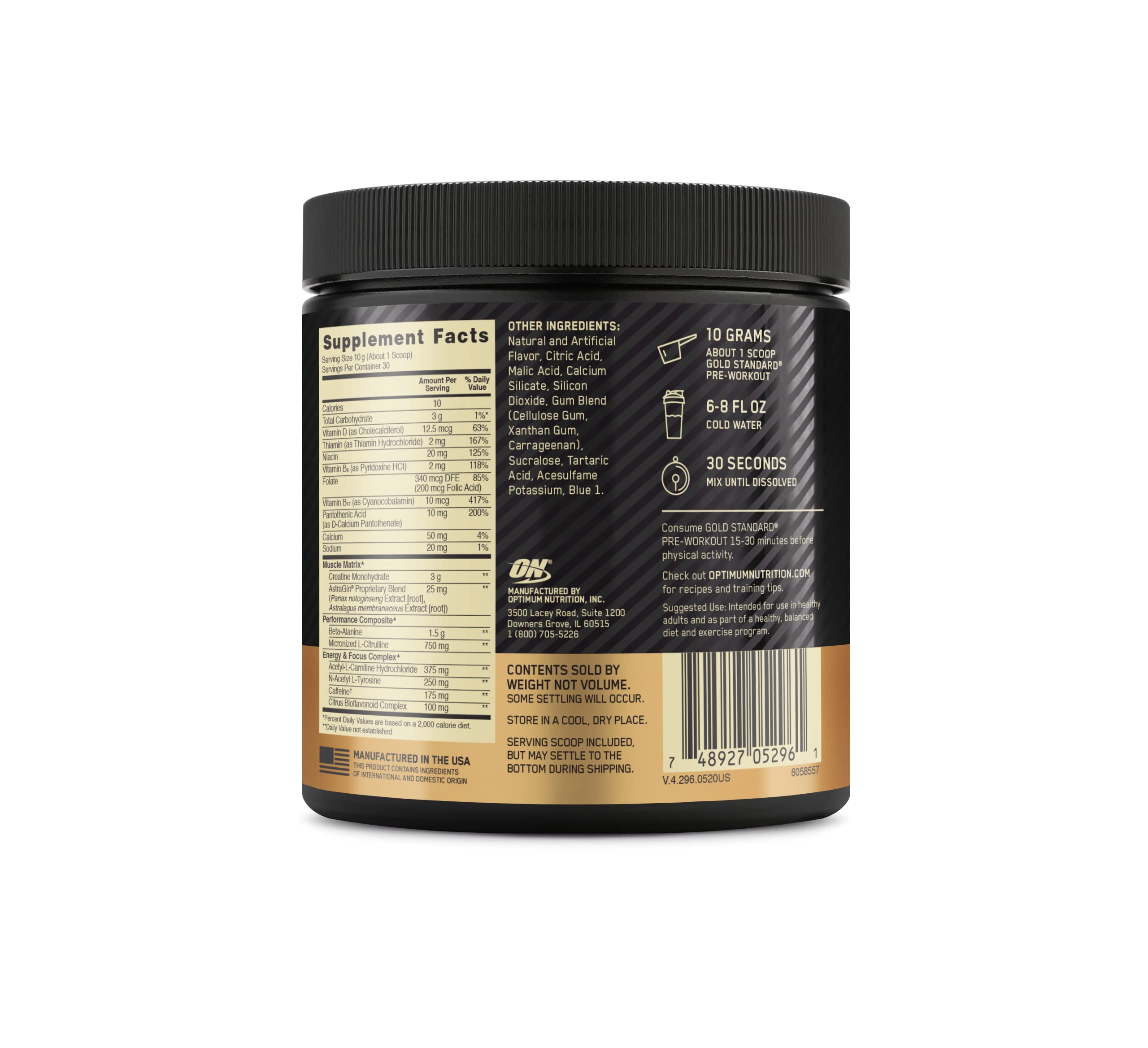 Optimum Nutrition Gold Standard Pre-Workout, Vitamin D for Immune Support, with Creatine, Beta-Alanine, and Caffeine for Energy, Keto Friendly, Blueberry Lemonade, 30 Servings (Packaging May Vary)