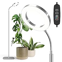 Grow Light for Indoor Plants, Floor Full Spectrum Plant Light with Stand, Large Growing Lamps with Automatic Timer, 60 Inch Height Adjustable,10 Level Dimmable, Silver Halo Growth Lamp
