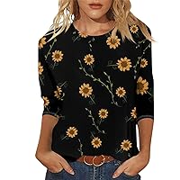 Women's Loose Casual Floral Print Round Neck Three-Quarter Sleeves Beach Shirts