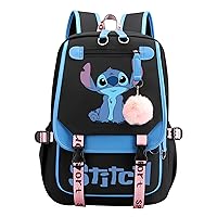 Anime Cartoon School Backpack with USB Charging Port Cute Travel Backpack Laptop Bag Cosplay Bookbag (Blue)