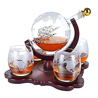 Gifts for Men Dad Husband Fathers Day from Daughter Son, Whiskey Decanter Set with 4 Etched Globe Glasses, Unique Anniversary Birthday House Warming Gift for Brother Boyfriend, Cool Bourbon Presents