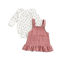 Baby Girl 2 Piece Clothes Infant Toddler Heart Printed Long Sleeve Ruffle Romper Top Skirt Set Velvet Overall Dress