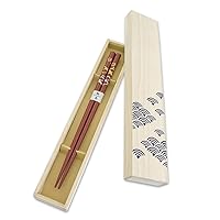 Hashimoto-Kousaku Wajima Japanese Natural Lacquered Wooden Chopsticks Reusable in Gift Box, Seasonal Scenery Naminotori (Vermilion) Made in Japan, Handcrafted
