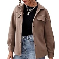 Womens Shirt Jacket Long Sleeve Lapel Corduroy Shirt Casual Button Down Flannel Fall Coat Blouse Tops with Pocket
