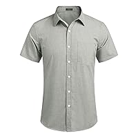 Men's Casual Linen Button Down Shirt Solid Short Sleeve Summer Beach Shirts Classic Fit Lightweight Blouses Tops