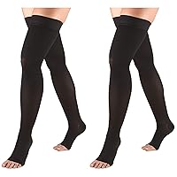 Truform Compression 20-30 mmHg Thigh High Open Toe Dot Top Stockings Black, X-Large, 2 Count