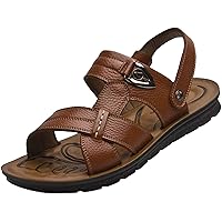 WUIWUIYU Mens Casual Leather Sandals Open Toe Flats Summer Water Beach Slippers Stream-Treakking Shoes