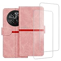 Phone Case Compatible with Doogee DK10 + [2 Pack] Screen Protector Glass Film, Premium Leather Magnetic Protective Case Cover for Doogee DK10 (6.67 inches) Pink