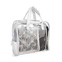 Juicy Couture Women's Cosmetics Bag - Travel Makeup and Toiletries Train Case Nested Bag Set, Black and Silver