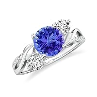 Natural Tanzanite Twisted Shank 3 Stone Ring for Women Girls in Sterling Silver / 14K Solid Gold/Platinum