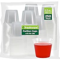 Freshware Plastic Portion Cups (No Lids) [5.5 Ounce, 250 Count] Disposable Plastic Cups for Meal Prep, Salad Dressing, Jellos Shot Cups, Souffle Cups, Condiment and Dipping Sauce Cups