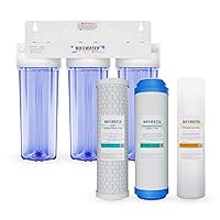 Max Water 10 inch Standard Whole House 3 Stage (Good for City Water) Water Filtration,10” x 2.5” Sediment + GAC + CTO Carbon Water Filters - 3/4