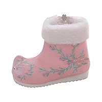 Simple Boots Xloth Shoes Wwarm Winter Snow Boots Embroidered Printed Shoes Ethnic Style Dress Boots for Girls Size 13