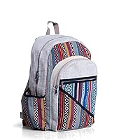 Hemp Backpack Lightweighted 100% Natural Hemp Cotton Fabric Casual Daypack Multipurpose Handmade Bag For Travel, Hiking, Yoga, Picnic (Tribal Stripes)