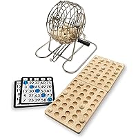 WE Games Retro Bingo Game Set with Metal Rotary Cage, Deluxe Wooden Master Board, Wood Balls, Bingo Set for Family Games, Outdoor Games for Adults and Family, Party Games, Games for Family Game Night
