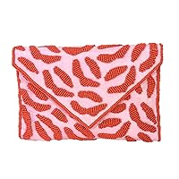 Smooch Kisses Beaded Convertible Clutch, Pink/Red