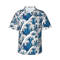 Men's Great Wave Kanagawa Ocean Button Down Shirts Tropical Holiday Beach Shirts Tops Casual Short Sleeve with Pocket