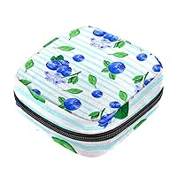 Portable Menstrual Pad Bags, Large Capacity Sanitary Napkin Storage Bag, First Period Kit for Girls Women, Zipper Nursing Pad Holder Blueberry Fruits Flower Stripes