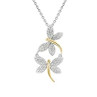 GILDED 1/4 ct. T.W. Lab Grown Diamond (SI1-SI2 Clarity, F-G Color) and Sterling Silver Dragonfly Pendant with an 18 Inch Spring Ring Clasp Cable Chain