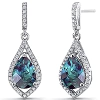 Peora Simulated Alexandrite Teardrop Dangle Earrings for Women 925 Sterling Silver, 5 Carats total Pear Shape 10x7mm, Friction Backs