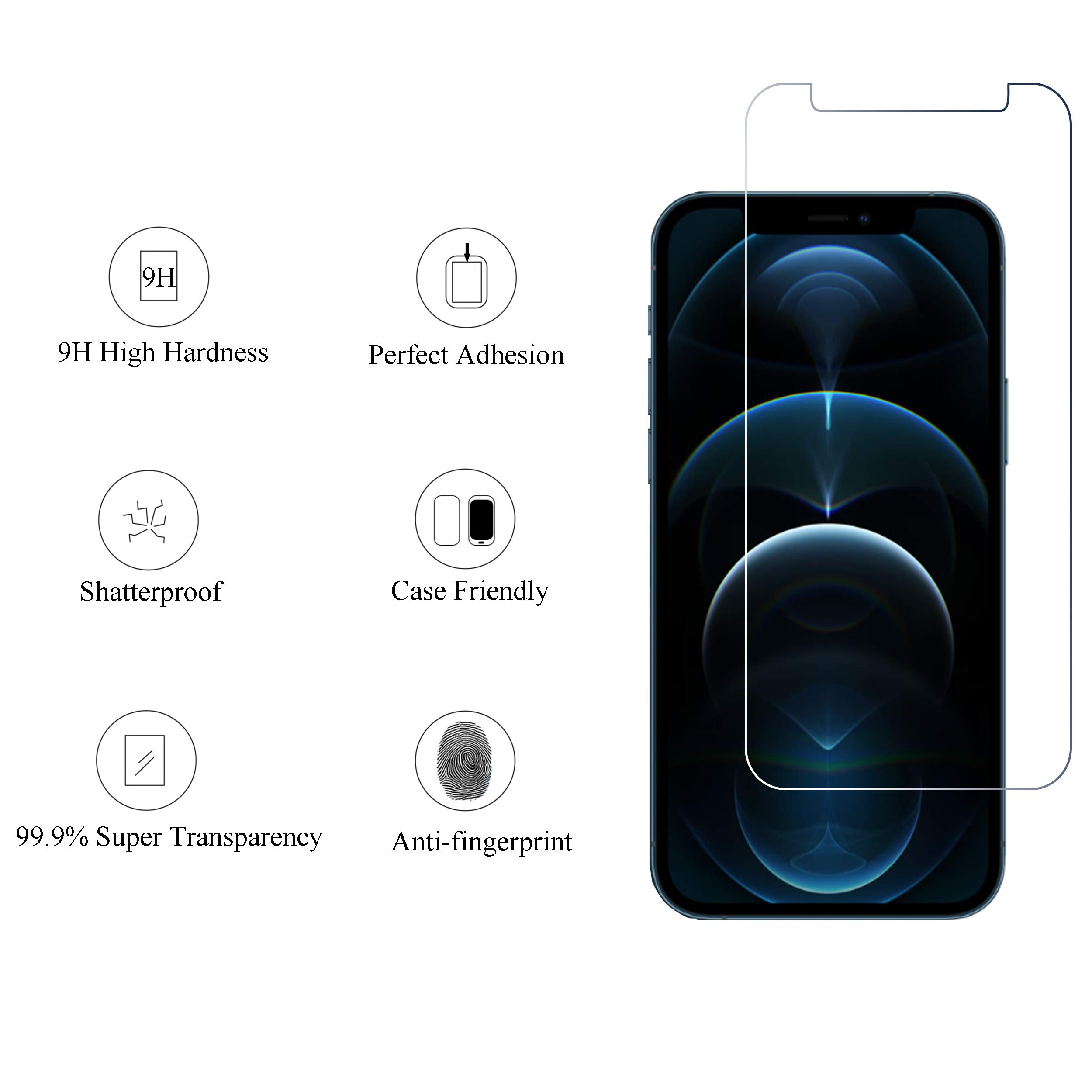 Ailun 2 Pack Screen Protector for iPhone 12 Pro Max[6.7 inch] + 2 Pack Camera Lens Protector, Case Friendly Tempered Glass Film,[9H Hardness] - HD [4 Pack]