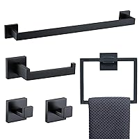 TNOMS 5 Pieces Bathroom Hardware Accessories Set Black Towel Bar Set Wall Mounted,Stainless Steel,23.6-Inch.