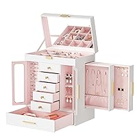 Jewelry Box, Jewelry Organizer Box, Top Lid with Mirror, Removable Drawers, 10.2