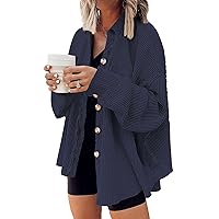 AUTOMET Womens Shacket Jacket Waffle Knit Oversized Button Down Shirts Fall Outfits 2024 Fashion Clothes