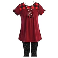 BNY Corner 3 Pieces Top Legging Necklace Holiday Fall Winter Girls Pant Set 4-14