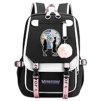 Lightweight Canvas Bookbag Wednesday Addams Casual Knapsack Classic Bagpack with USB Charge Port