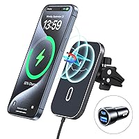 for MagSafe Car Mount Charger With Adapter, Magnetic Wireless Charger for Car Vent [2024 Upgraded Magnet] 360° Rotation iPhone Car Charger Compatible with iPhone 15/14/13/12 Series&MagSafe Case