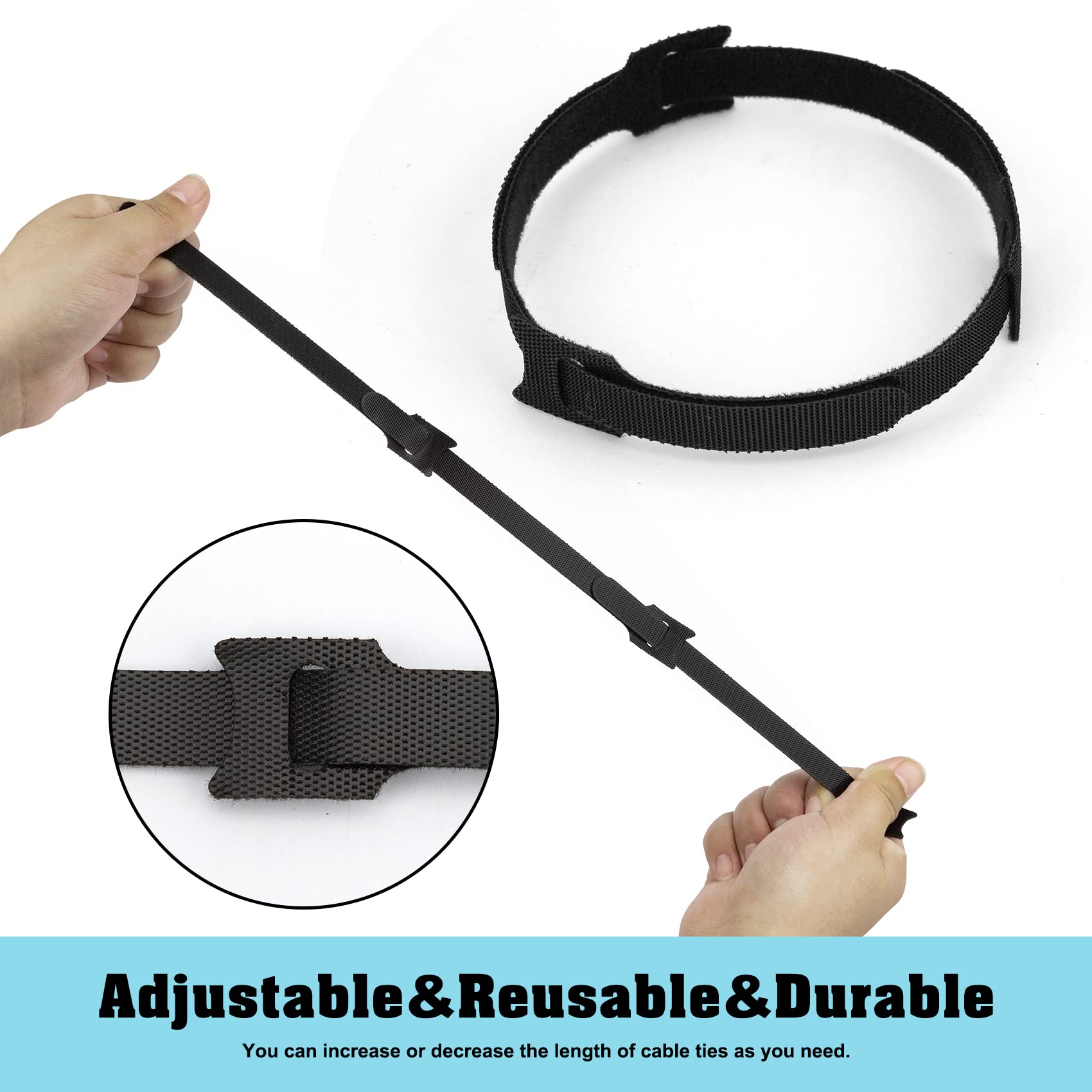 Reusable Cable Ties 120PCS Adjustable 6 Inch Cord Ties Fastening Wire Straps Cable Organizer Wire Ties Cable Management Hook Loop Cord Organizer for Electronics Home Office PC TV Organizing (Black)