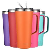 32 oz Insulated Tumbler with Handle, Double Wall Vacuum Insulated Coffee Cup with Lid and Straw, Leakproof (Carrots)