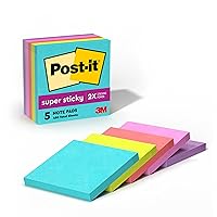 Post-it® Super Sticky Notes, 3 in. x 3 in., Supernova Neons Collection, 5 Pads/Pack, 90 Sheets/Pad