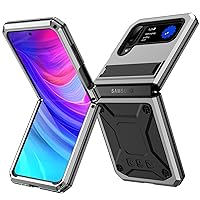 Case for Samsung Galaxy Z Flip 4/Flip 3 5G, Built-in Screen Protector Heavy Duty Shockproof Cover, Rugged Aluminum Alloy & Silicone Military Grade Case with Kickstand