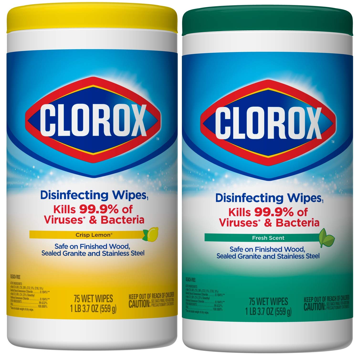 Clorox Disinfecting Wipes Value Pack, Bleach Free Cleaning Wipes - 75 Count Each (Pack of 2)