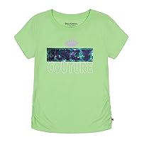 Girls' Short Sleeve Cotton Graphic T-Shirt with Sequin and Metallic Sparkle Designs
